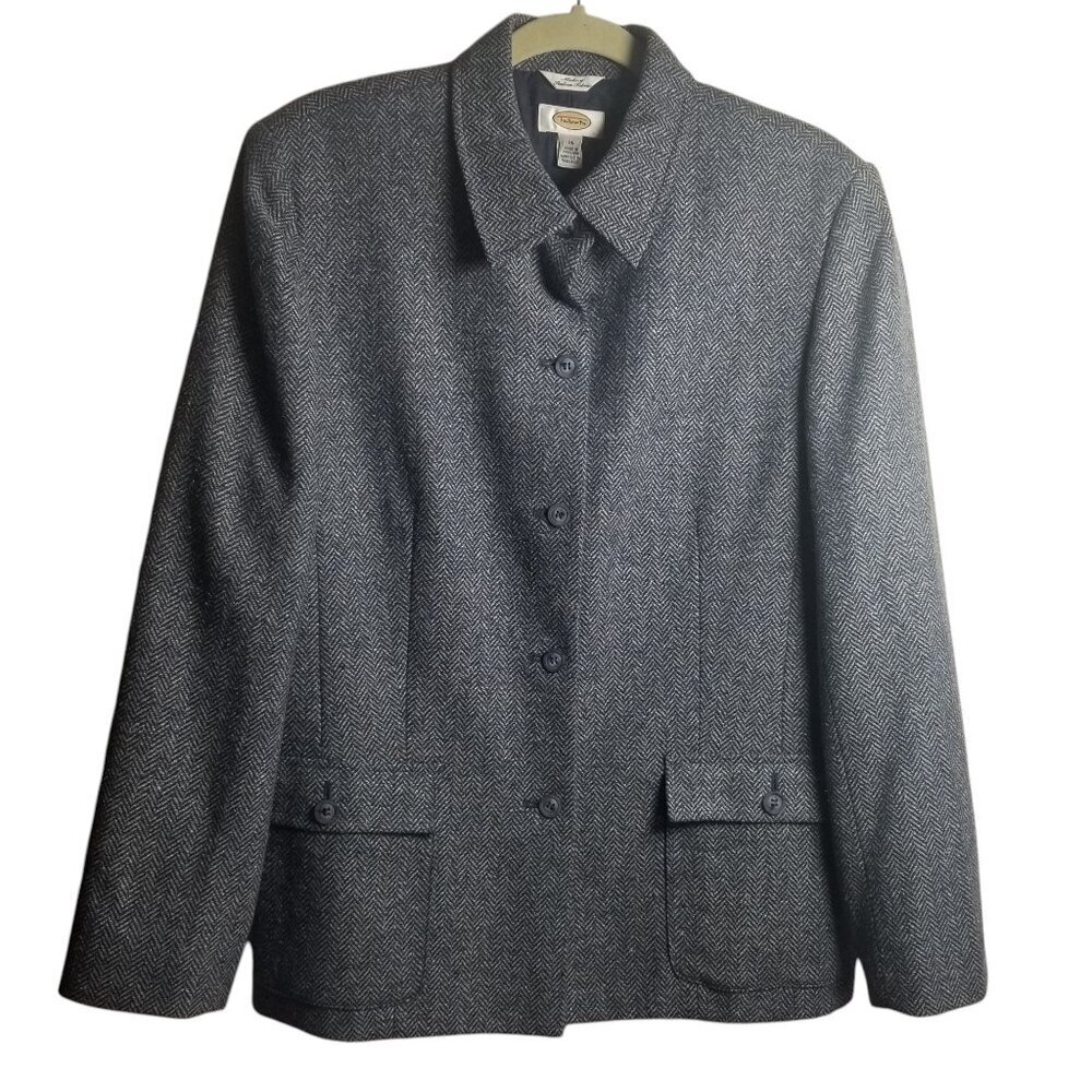 Talbots Women's Navy Tweed Professional Career Wool Silk Blend Blazer Sz 14